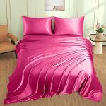 VACVELT 4pcs Hot Pink Satin Sheets Queen Size Bed Set, 15 Inch Deep Pocket Silky Satin Sheet Set, Soft Satin Bedding Set Cooling & Luxury Bed Sheets, 1 Fitted Sheet + 1 Flat Sheet + 2 Pillowcases