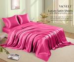 VACVELT 4pcs Hot Pink Satin Sheets Queen Size Bed Set, 15 Inch Deep Pocket Silky Satin Sheet Set, Soft Satin Bedding Set Cooling & Luxury Bed Sheets, 1 Fitted Sheet + 1 Flat Sheet + 2 Pillowcases