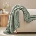 Amélie Home Chunky Knit Throw Blanket for Couch, Soft Chenille Crochet Blanket for Sofa, 50"x60", Sage Green