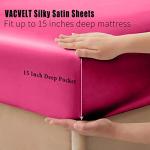 VACVELT 4pcs Hot Pink Satin Sheets Queen Size Bed Set, 15 Inch Deep Pocket Silky Satin Sheet Set, Soft Satin Bedding Set Cooling & Luxury Bed Sheets, 1 Fitted Sheet + 1 Flat Sheet + 2 Pillowcases