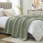 Amélie Home Chunky Knit Throw Blanket for Couch, Soft Chenille Crochet Blanket for Sofa, 50"x60", Sage Green