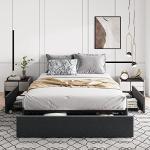 Allewie Queen Size Platform Bed Frame with 3 Storage Drawers, Fabric Upholstered, Wooden Slats Support, No Box Spring Needed, Noise Free, Easy Assembly, Dark Grey