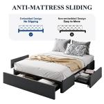 Allewie Queen Size Platform Bed Frame with 3 Storage Drawers, Fabric Upholstered, Wooden Slats Support, No Box Spring Needed, Noise Free, Easy Assembly, Dark Grey