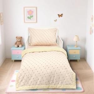 Hooyax Muslin Toddler Bedding Set for Girls - 3 Piece Crib & Kids Bed Set with Fitted Sheet, Quilt and Pillowcase, Breathable & Soft Bedding with Romantic Heart Print