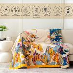 MSGKV Boho Throw Blanket 60''x80'',100% Cotton Blankets for Couch Bed,Cotton Quilt Travel Muslin Blankets Farmhouse Home Decor Soft Lightweight Picnic Blanket