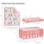 3 Pieces Flowers Crib Bedding Set Baby Ruffled Quilted Comforter with Fitted Sheet and Bed Skirt - Cute Ruffled Shabby Chic Baby Bedding Soft Blanket Floral Design