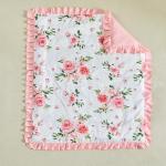 3 Pieces Flowers Crib Bedding Set Baby Ruffled Quilted Comforter with Fitted Sheet and Bed Skirt - Cute Ruffled Shabby Chic Baby Bedding Soft Blanket Floral Design