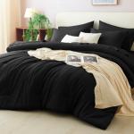 CozyLux King Comforter Set Black, 7 Pieces Bed in a Bag Soft Bedding Comforter Set with Sheets, All Season Boho 7PC Bed Sets with Comforter, Fitted Sheets, Flat Sheets, Pillow Shams and Pillowcases