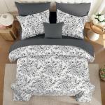 WONGS BEDDING Comforter Set Queen, 8 Pieces Black Gray Floral Botanical Plants Print Comforter, Soft Fluffy Microfiber Complete Bed in a Bag Bedding Sets for All Season (90"x90")