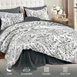 WONGS BEDDING Comforter Set Queen, 8 Pieces Black Gray Floral Botanical Plants Print Comforter, Soft Fluffy Microfiber Complete Bed in a Bag Bedding Sets for All Season (90"x90")