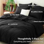CozyLux King Comforter Set Black, 7 Pieces Bed in a Bag Soft Bedding Comforter Set with Sheets, All Season Boho 7PC Bed Sets with Comforter, Fitted Sheets, Flat Sheets, Pillow Shams and Pillowcases