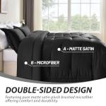 Cosmoluxe King Size Comforter Set, Satin Comforter Sets for All Season, 3 Pieces Reversible Lightweight and Breathable Bedding Sets with 1 Silky Comforter and 2 Pillow Shams (Black)