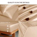 THXSILK Luxury Mulberry Silk Fitted Sheet Set 3 Pcs, Queen Silk Bed Sheet Set with 16" Deep Pockets, Soft & Cooling Sheets, 1 Fitted Sheet, 2 Pillowcases with Zipper Closure - Champagne