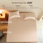 THXSILK Luxury Mulberry Silk Fitted Sheet Set 3 Pcs, Queen Silk Bed Sheet Set with 16" Deep Pockets, Soft & Cooling Sheets, 1 Fitted Sheet, 2 Pillowcases with Zipper Closure - Champagne