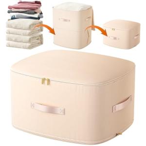 Uwqaqx Ultra Space Saving Self Compression Organizer, Portable Space Saver Storage Packing Bags, Blanket & Quilt Compression Storage Bag for Comforters, Blankets, Bedding (Almond)