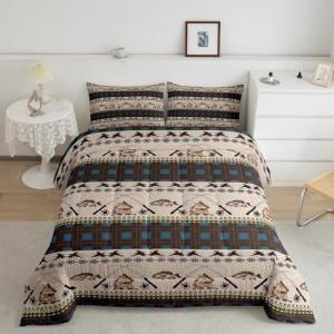 Fish Bedding Set Kids Fish Hook Fishing Theme Comforter Set Sea Animal Bird Comforter for Boys Room Decor Bohemian Style Yellow Duvet Set Full Size with 2 Pillow Case