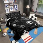 Erosebridal Soccer Comforter Twin Football Bedding Sets for Boys Teens Sport Themed Bedding Ball Gaming Duvet Insert Black Gray Grunge Room Decor 2pcs with 1 Pillow Case Lightweight Soft Bed Set