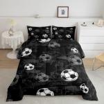 Erosebridal Soccer Comforter Twin Football Bedding Sets for Boys Teens Sport Themed Bedding Ball Gaming Duvet Insert Black Gray Grunge Room Decor 2pcs with 1 Pillow Case Lightweight Soft Bed Set