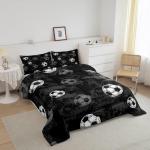 Erosebridal Soccer Comforter Twin Football Bedding Sets for Boys Teens Sport Themed Bedding Ball Gaming Duvet Insert Black Gray Grunge Room Decor 2pcs with 1 Pillow Case Lightweight Soft Bed Set