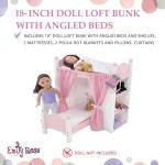 Emily Rose 18-inch Doll Pink Loft Bunk Bed with Bedding Sets & Ladder | Baby Doll Bunkbed Includes Accessory Storage Shelves - Mini Furniture Toy for Kids Girls | USA Business