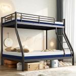 Twin Over Full Metal Bunk Bed Set with 6" Mattresses Included, All-in-One Bunk Bed for Kids/Adults, Heavy Duty Sturdy Frame with Ladder & Guardrail, with Memory Foam Mattress, Easy Assembly