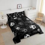 Erosebridal Soccer Comforter Twin Football Bedding Sets for Boys Teens Sport Themed Bedding Ball Gaming Duvet Insert Black Gray Grunge Room Decor 2pcs with 1 Pillow Case Lightweight Soft Bed Set
