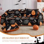 DJY Halloween Quilt Set King Pumpkin Holiday Bedspread with Spider Cobweb Bat Pattern, Lightweight Festive Theme Bedding Set Reversible Bed Cover for Home Bedroom Decoration(110''x90'')
