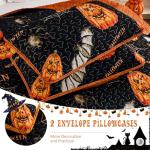 DJY Halloween Quilt Set King Pumpkin Holiday Bedspread with Spider Cobweb Bat Pattern, Lightweight Festive Theme Bedding Set Reversible Bed Cover for Home Bedroom Decoration(110''x90'')