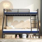 Twin Over Full Metal Bunk Bed Set with 6" Mattresses Included, All-in-One Bunk Bed for Kids/Adults, Heavy Duty Sturdy Frame with Ladder & Guardrail, with Memory Foam Mattress, Easy Assembly