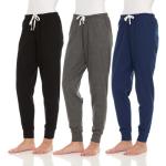Essential Elements 3 Pack: Women's 100% Cotton Lounge Sleep Casual Pajama Bottom Jogger Sweatpants (Large, Set C)