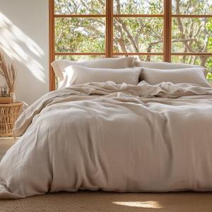Bedsure 100% Muslin Cotton Duvet Cover King Size - Ultra-Soft, Breathable & Lightweight - Linen Like Gauze Comforter Cover Set with Button Closure and Corner Ties (Khaki, King, 104"x90")