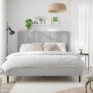 IOILORI Full Size Bed Frame with Headboard, Vertical Channel Fabric Heavy Duty Full Size Bed Frame, No Springs Required, Easy to Assemble, Metal Platform Bed Frame, Grey