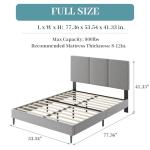IOILORI Full Size Bed Frame with Headboard, Vertical Channel Fabric Heavy Duty Full Size Bed Frame, No Springs Required, Easy to Assemble, Metal Platform Bed Frame, Grey