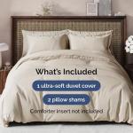 Duvet Cover Queen Size Set - Extra Soft Queen Size Duvet Cover 90 x 90 with 2 Pillow Shams - Hotel Luxury, Easy Care and Fade Free with Zipper Closures & Ties - Comfy, Breathable Bedding Set (Wheat)
