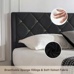 DUMGTIF Queen Size Platform Bed Frame with Velvet Upholstered Headboard and Sturdy Wooden Slats Support,Mattress Foundation，Easy Assembly, No Box Spring Needed,Slip Resistant (Black, Queen)