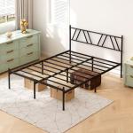 Kujielan Metal Platform Bed Frame with Headboard, 14 Inches Full Bed, No Box Spring Needed, Steel Slat Support, Black, Easy Assembly