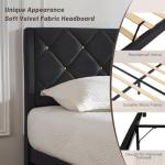 DUMGTIF Queen Size Platform Bed Frame with Velvet Upholstered Headboard and Sturdy Wooden Slats Support,Mattress Foundation，Easy Assembly, No Box Spring Needed,Slip Resistant (Black, Queen)