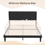 DUMGTIF Queen Size Platform Bed Frame with Velvet Upholstered Headboard and Sturdy Wooden Slats Support,Mattress Foundation，Easy Assembly, No Box Spring Needed,Slip Resistant (Black, Queen)