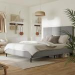 IOILORI Full Size Bed Frame with Headboard, Vertical Channel Fabric Heavy Duty Full Size Bed Frame, No Springs Required, Easy to Assemble, Metal Platform Bed Frame, Grey