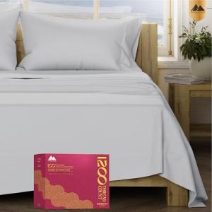Mayfair Linen 100% Egyptian Cotton Sheets King Size - Luxury 1200 High Thread Count Egyptian Cotton King Size Sheets Set (4 PC, Light Grey), Soft, Cooling, 17" Deep Pocket Sateen Weave Hotel Bedding