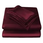 JSD Burgundy Satin Sheet Set Full Size, 4 Piece Silky Bed Sheets Extra Deep Pocket, Good for Hair and Skin