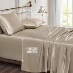 Vonty Satin Sheets Extra Deep Pocket King Size Sheets - Cooling & Silky Satin King Sheets Set with 18-24 Inch Deep Pocket, Taupe Satin Bed Sheets Fit Up to 24" Deep Matress - 4 Piece