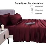 JSD Burgundy Satin Sheet Set Full Size, 4 Piece Silky Bed Sheets Extra Deep Pocket, Good for Hair and Skin
