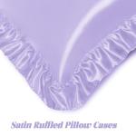 Homiest Ruffled Satin Sheets Full Size 6pc Set - Lavender Purple Bed Sheet Set with 15 Inch Deep Pocket Fitted Sheet, 1 Flat Sheet, 2 Ruffled Pillow Shams & 2 Pillowcases, Similar to Silk Sheets