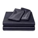 Satin Bed Sheets Queen Sheet Set, Black Silk Sheets, 4 - Pieces Soft Bedding Set with 1 Deep Pocket Fitted Sheet,1 Flat Sheet,2 Pillowcase