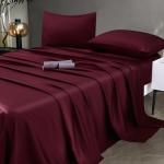 JSD Burgundy Satin Sheet Set Full Size, 4 Piece Silky Bed Sheets Extra Deep Pocket, Good for Hair and Skin