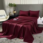 JSD Burgundy Satin Sheet Set Full Size, 4 Piece Silky Bed Sheets Extra Deep Pocket, Good for Hair and Skin