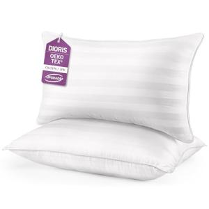 DIORIS Pillows Queen Size Set of 2 - Luxury Hotel Collection Bed Pillows for Sleeping, Supportive Side Sleeper Pillow, Fluffy Down Alternative Microfiber Filled for Back, Stomach Sleepers