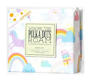 Where The Polka Dots Roam Rainbow and Unicorn 3 Pieces Twin Bed Sheet Set |Super Soft Premium Bedding for Kids Room Décor, Bedding Set for Girls, 1 Fitted Sheet, 1 Flat Sheet and 1 Pillowcase