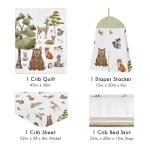 Sweet Jojo Designs 4-Piece Baby Crib Bedding Set (Woodland Animals) for Boys or Girls, Infants/Nursery incl. Blanket, Fitted Sheet, Skirt, Diaper Stacker (Neutral Theme, Forest Animal, Bear, Hedgehog)